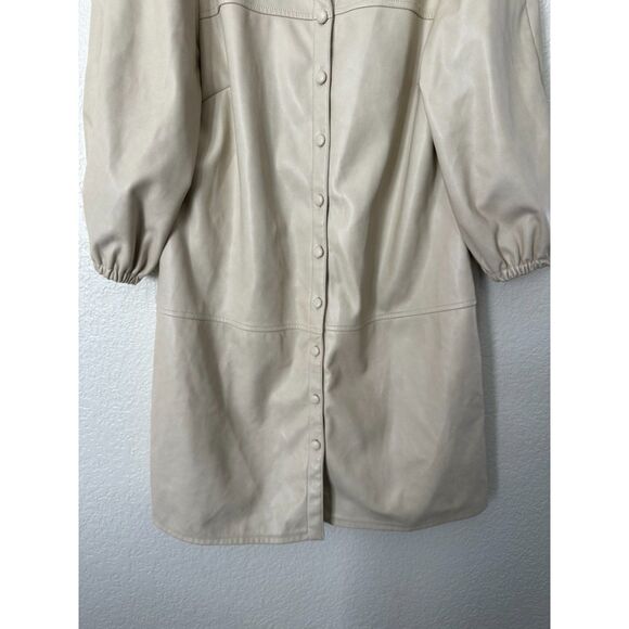 7 For All Mankind Cream Vegan Leather Button Down Shirt Dress Medium - Picture 3 of 7